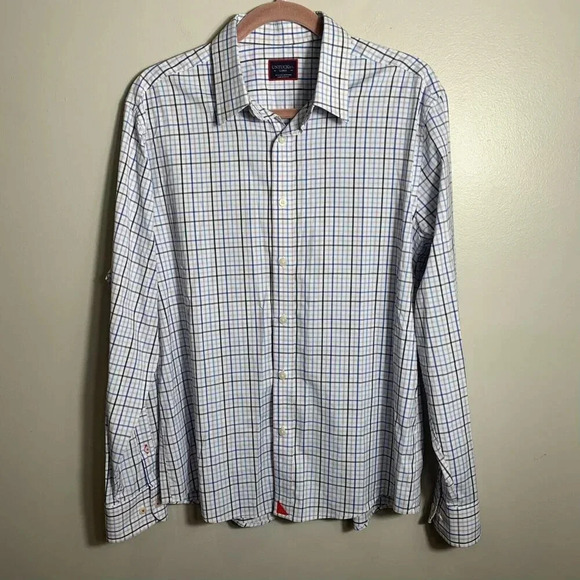 UNTUCKit Dress Shirt Mens Large Blue Gray Check Plaid Performance Button Up - Picture 1 of 9